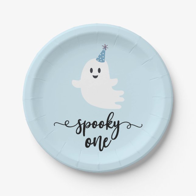 Spooky One Cute Ghost Halloween 1st Birthday Paper Plates (Front)