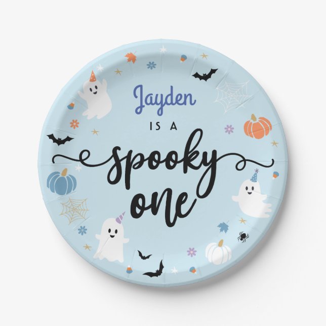 Spooky One Cute Ghost Halloween 1st Birthday Paper Plates (Front)