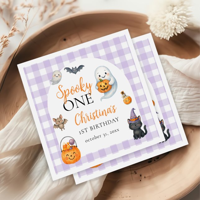 Spooky One Cute Ghost Halloween 1st Birthday Party Napkins (Creator Uploaded)