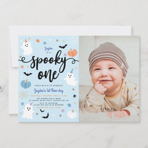 Spooky One Cute Ghost Halloween 1st Birthday Photo Invitation