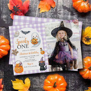 Spooky One Cute Ghost Halloween 1st Birthday Photo Invitation
