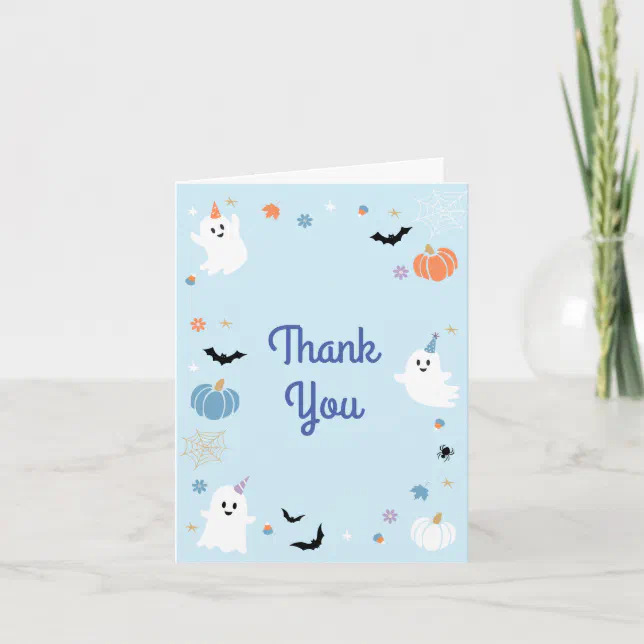 Spooky One Cute Ghost Halloween 1st Birthday Thank You Card | Zazzle