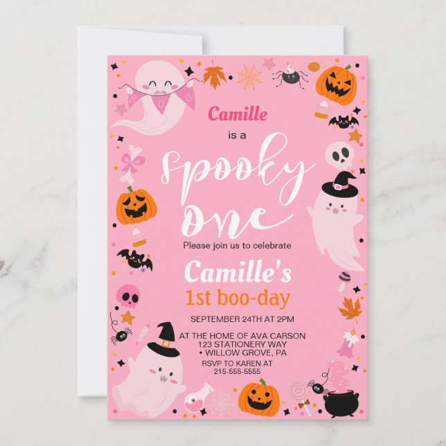 Spooky One cute ghost Halloween Birthday  Invitation (Front)