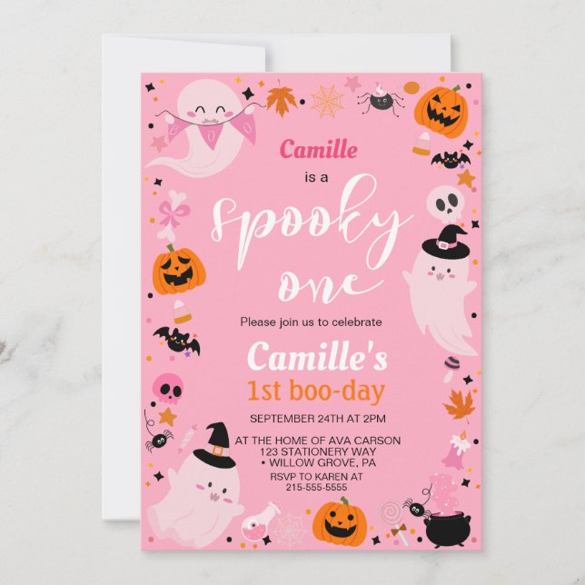 Spooky One cute ghost Halloween Birthday  Invitation (Front)