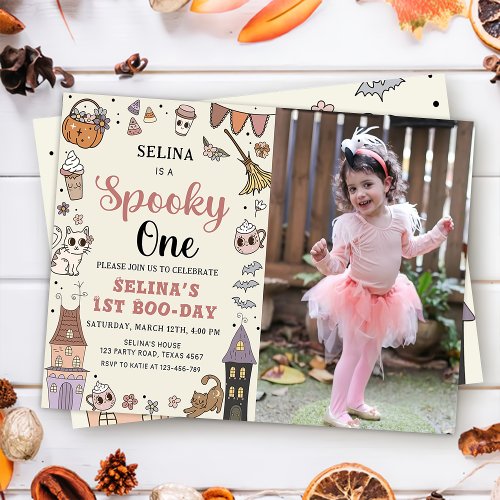 Spooky One Cute Ghost Halloween Birthday Photo Invitation