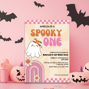 Spooky one cute ghost Pink girl first birthday Invitation