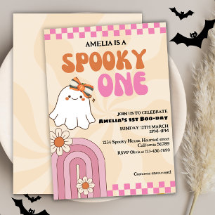 Spooky one cute ghost Pink girl first birthday Invitation