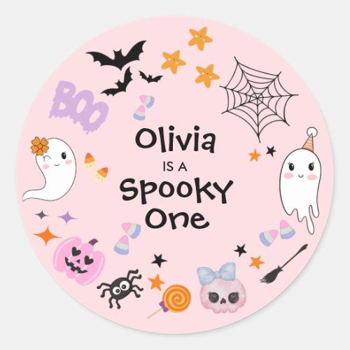 Spooky One Cute Ghost Pink Halloween 1st Birthday Classic Round Sticker
