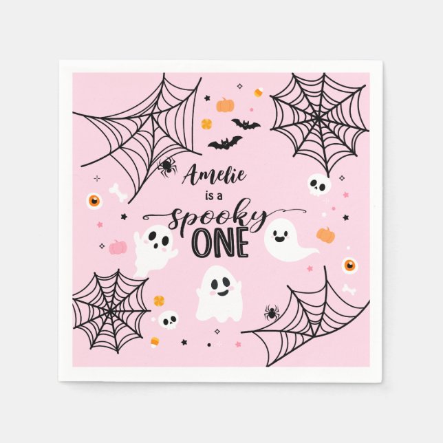 Spooky One Cute Ghost Pink Halloween Napkins (Front)