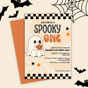 Spooky one cute ghost Retro boy first birthday Invitation