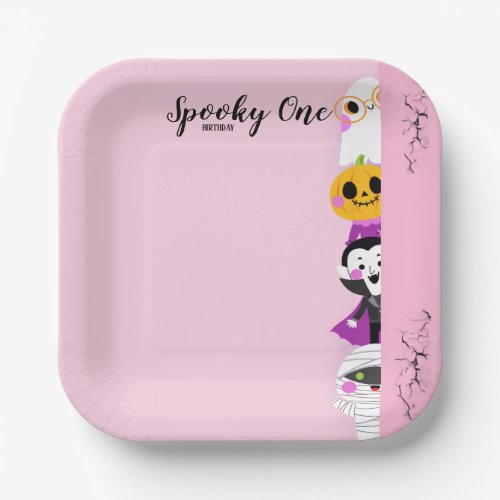 Spooky One Cute Girl Halloween 1st Birthday Paper Plates