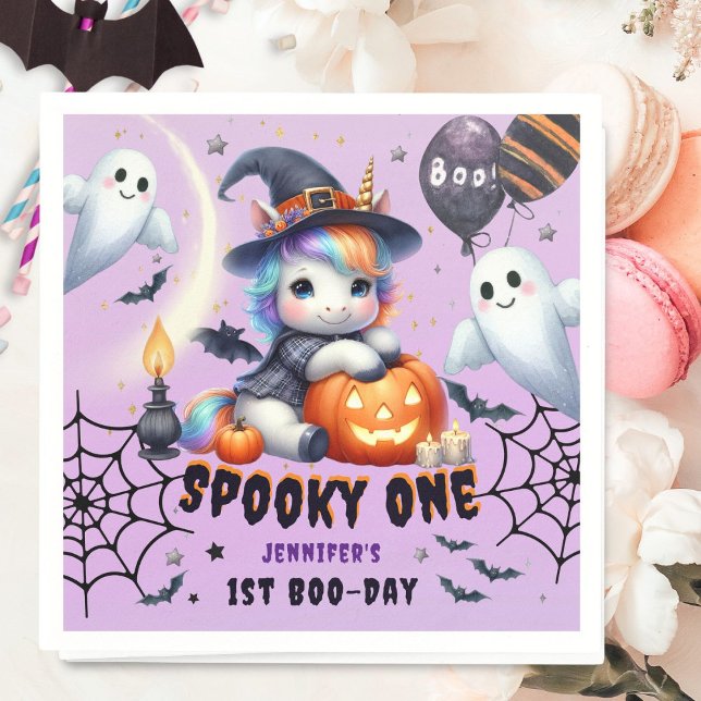 Spooky ONE Cute Girl Purple Halloween 1st Birthday Napkins (Creator Uploaded)
