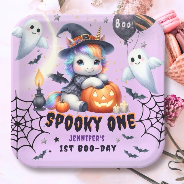 Spooky ONE Cute Girl Purple Halloween 1st Birthday Paper Plates (Creator Uploaded)