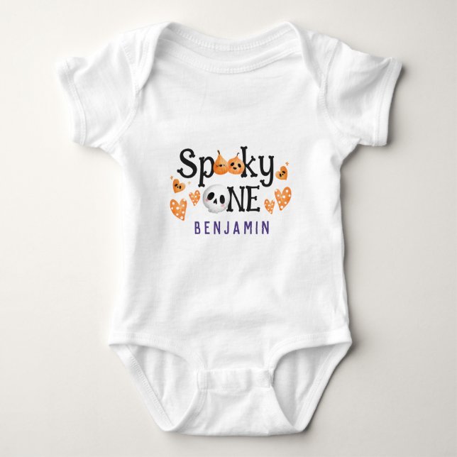 Spooky One Cute Halloween 1st Birthday Custom Name Baby Bodysuit (Front)