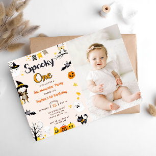 Spooky One Cute Halloween 1st Birthday Photo Invitation