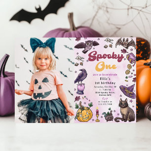 Spooky One Cute Halloween 1st Birthday Photo Invitation