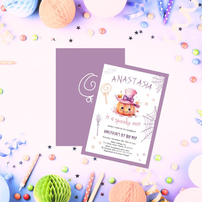 Spooky One Cute Halloween Baby Girl 1st Birthday Invitation (Creator Uploaded)
