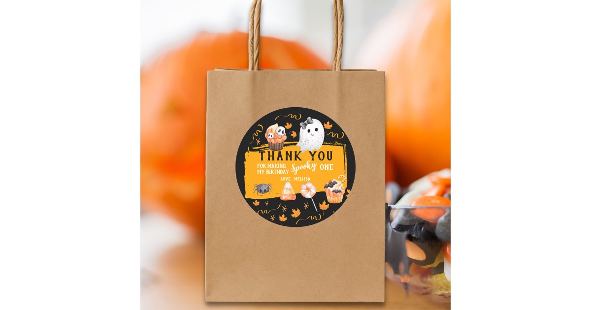 Spooky One Cute Halloween Birthday Thank You Classic Round Sticker | Zazzle