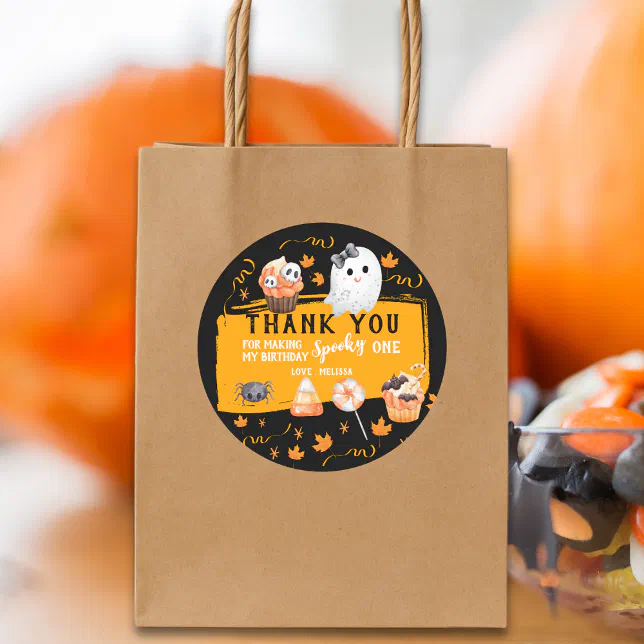 Spooky One Cute Halloween Birthday Thank You Classic Round Sticker | Zazzle