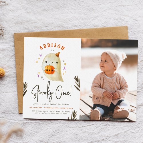 Spooky One Cute Halloween First Birthday Photo Invitation