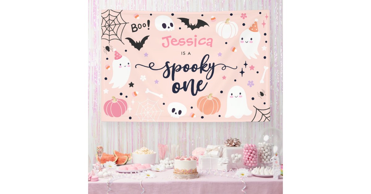 Spooky One Cute Halloween Ghost 1st Birthday Banner | Zazzle