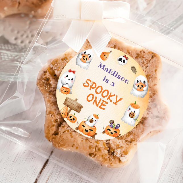 Spooky One Cute Halloween Ghost 1st Birthday Classic Round Sticker (Creator Uploaded)