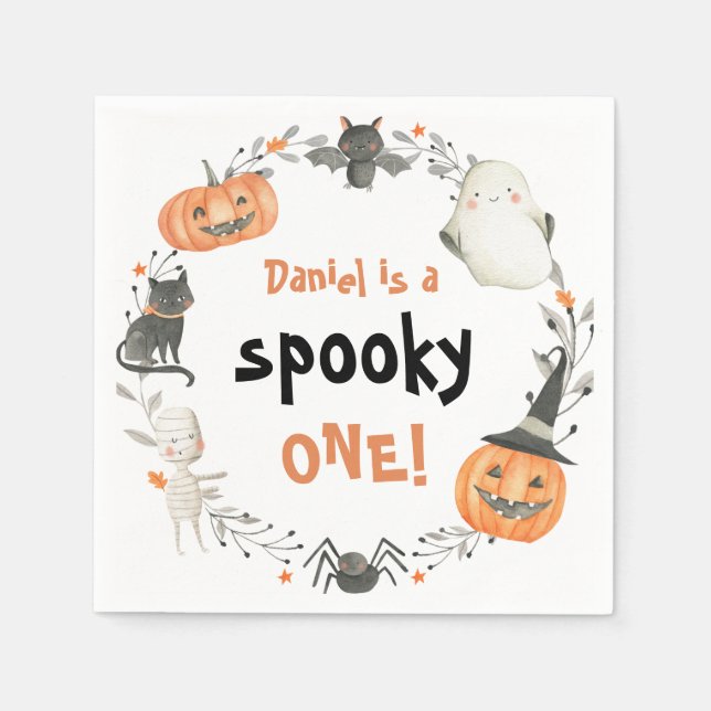 Spooky One Cute Halloween Ghost 1st Birthday Decor Napkins (Front)