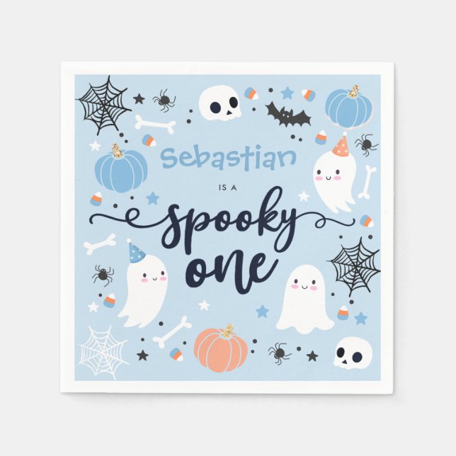Spooky One Cute Halloween Ghost 1st Birthday Decor Napkins (Front)