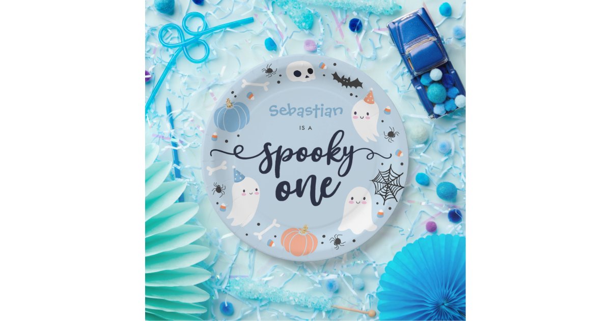 Spooky One Cute Halloween Ghost 1st Birthday Decor Paper Plates | Zazzle