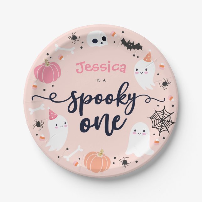 Spooky One Cute Halloween Ghost 1st Birthday Decor Paper Plates (Front)