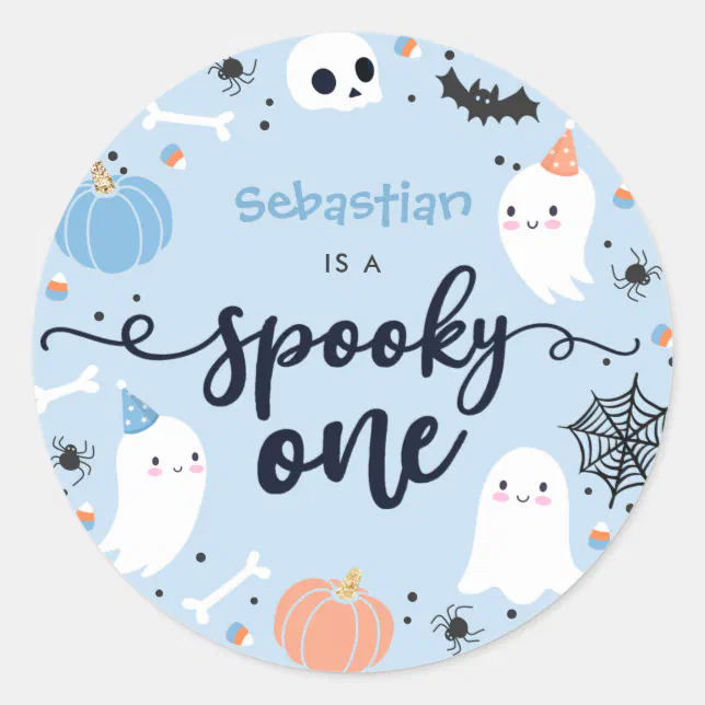 Spooky One Cute Halloween Ghost 1st Birthday Favor Classic Round ...