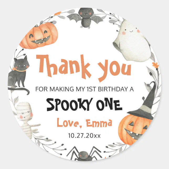 Spooky One Cute Halloween Ghost 1st Birthday Favor Classic Round ...