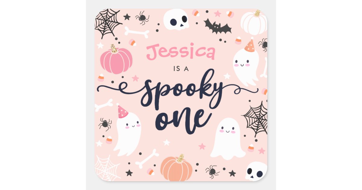 Spooky One Cute Halloween Ghost 1st Birthday Favor Square Sticker | Zazzle