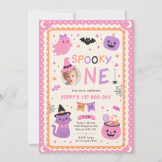 Spooky One Cute Halloween Ghost 1st Birthday Invitation
