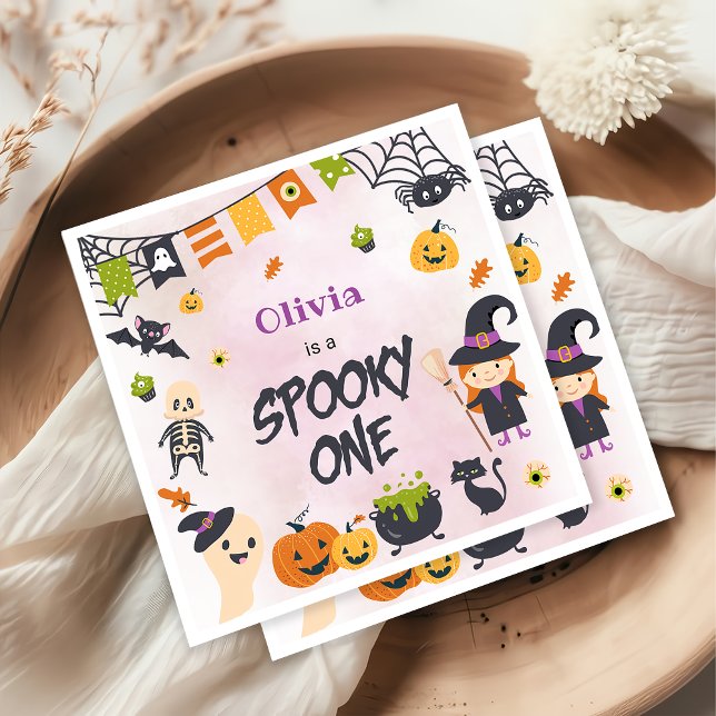 Spooky One Cute Halloween Ghost 1st Birthday Napkins (Creator Uploaded)