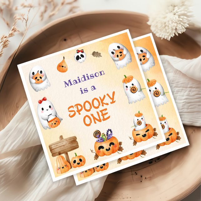 Spooky One Cute Halloween Ghost 1st Birthday Napkins (Creator Uploaded)