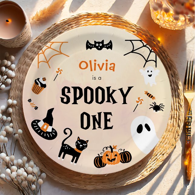 Spooky One Cute Halloween Ghost 1st Birthday Paper Plates (Creator Uploaded)
