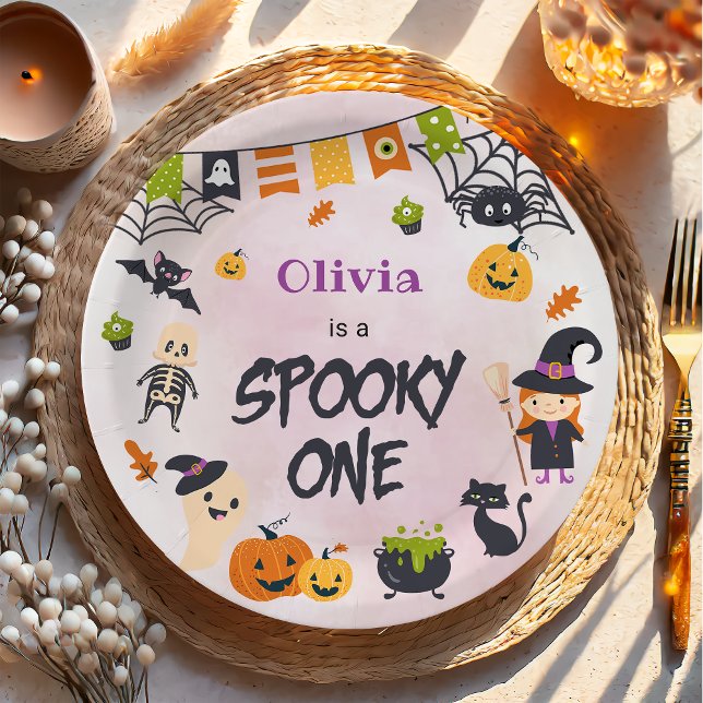 Spooky One Cute Halloween Ghost 1st Birthday Paper Plates (Creator Uploaded)