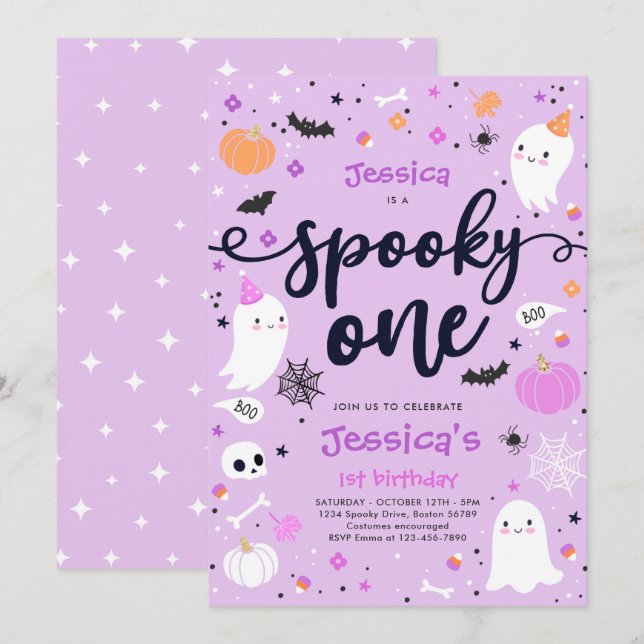 Spooky One Cute Halloween Ghost 1st Birthday Party Invitation (Front/Back)