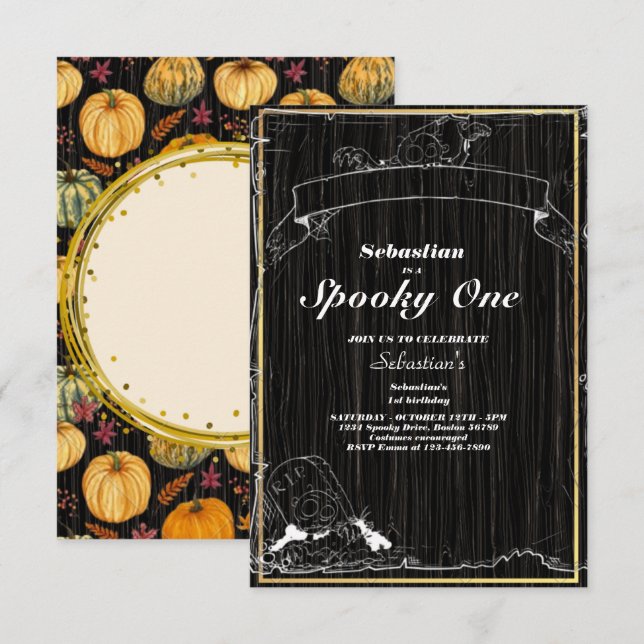 Spooky One Cute Halloween Ghost 1st Birthday Party Invitation (Front/Back)