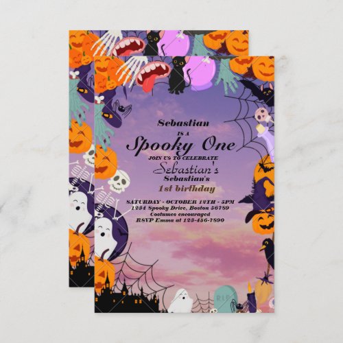 Spooky One Cute Halloween Ghost 1st Birthday Party Invitation