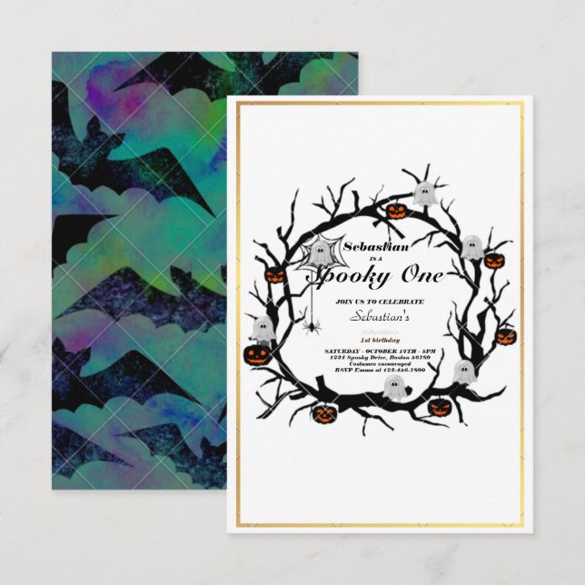 Spooky One Cute Halloween Ghost 1st Birthday Party Invitation (Front/Back)