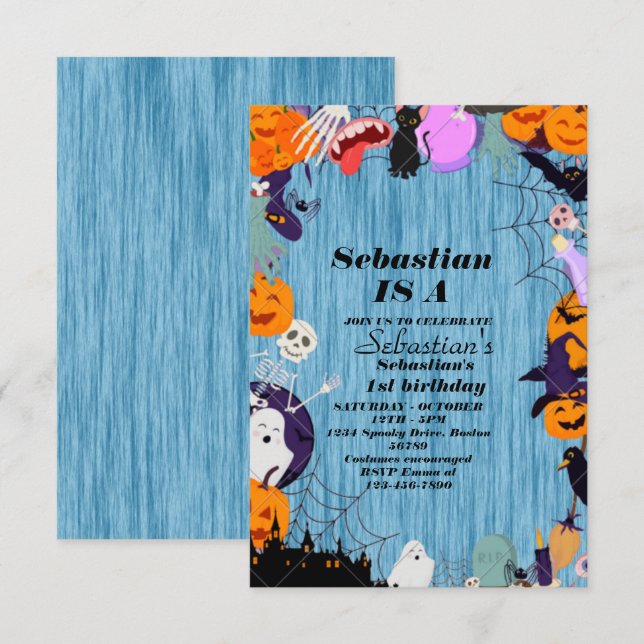 Spooky One Cute Halloween Ghost 1st Birthday Party Invitation (Front/Back)