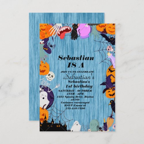 Spooky One Cute Halloween Ghost 1st Birthday Party Invitation