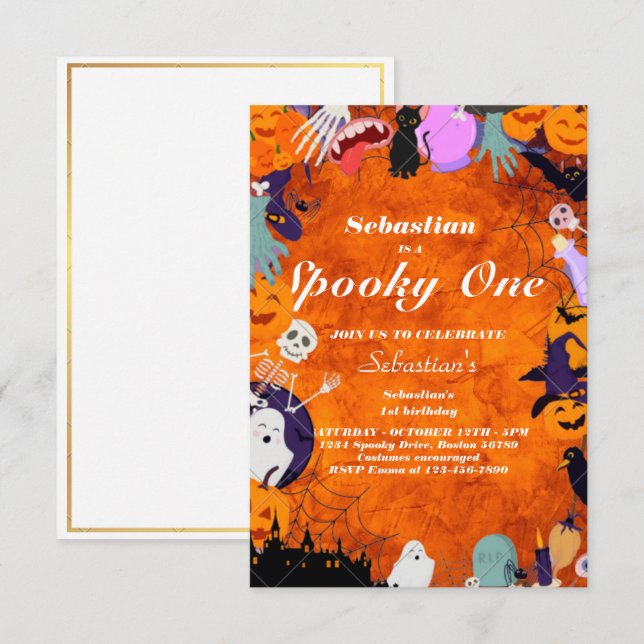 Spooky One Cute Halloween Ghost 1st Birthday Party Invitation (Front/Back)