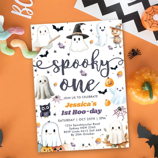 Spooky One Cute Halloween Ghost 1st Birthday Party Invitation (Creator Uploaded)