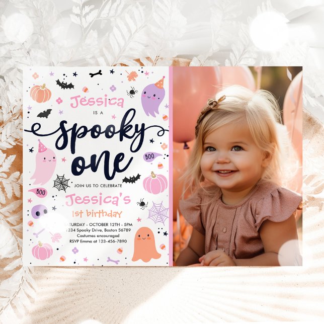 Spooky One Cute Halloween Ghost 1st Birthday Party Invitation (Creator Uploaded)