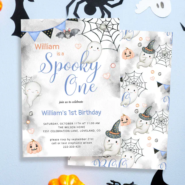 Spooky One Cute Halloween Ghost 1st Birthday Party Invitation | Zazzle