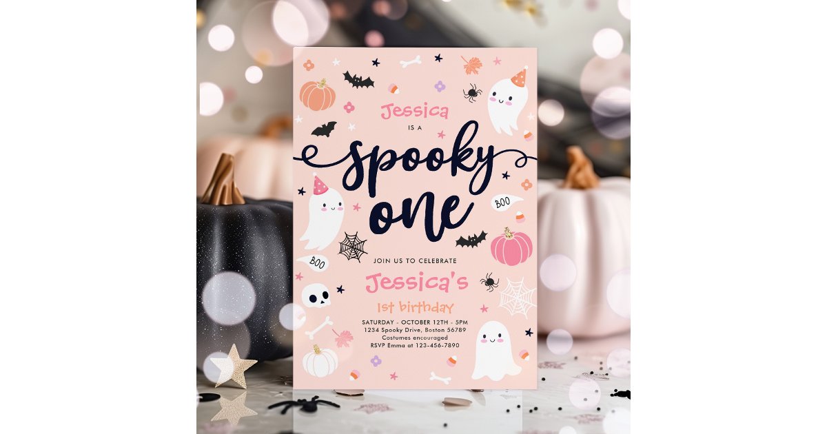 Spooky One Cute Halloween Ghost 1st Birthday Party Invitation | Zazzle