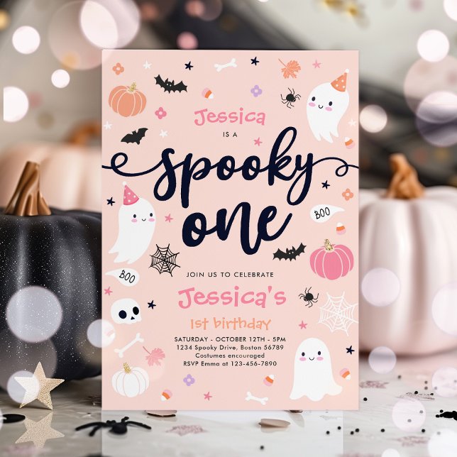Spooky One Cute Halloween Ghost 1st Birthday Party Invitation (Creator Uploaded)
